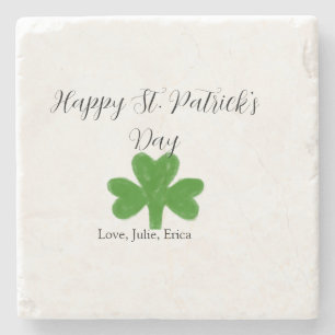 Happy St. Patrick's day green shamrock name  Stone Coaster