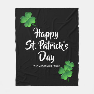 Happy St Patricks Day Green Shamrock Personalised Fleece Blanket