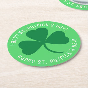 Happy St. Patrick's Day Green Shamrock Round Paper Coaster