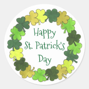 Happy St. Patrick's Day Green Shamrock Wreath Classic Round Sticker