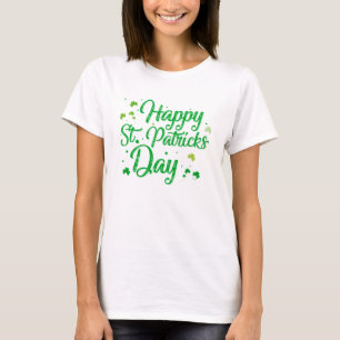 Happy St. Patrick's Day Green Typography Shamrock  T-Shirt