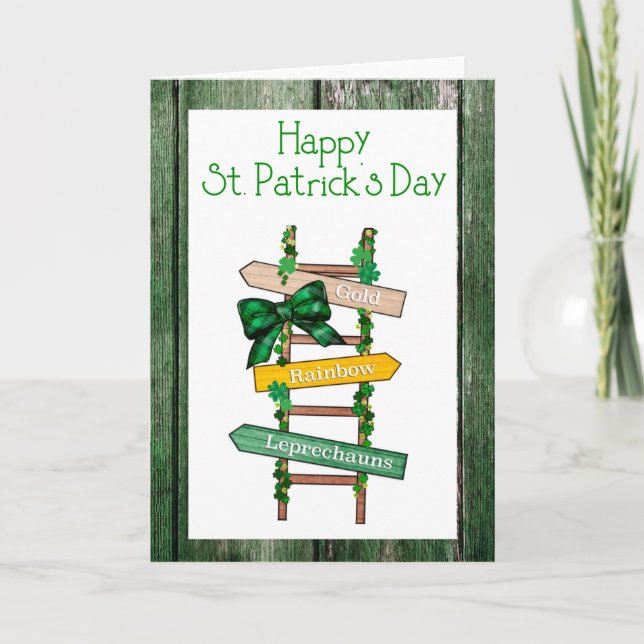 Happy St. Patrick's Day Green WoodPostcard  Holiday Card (Front)