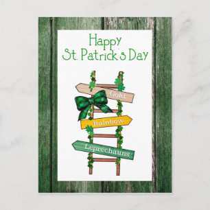 Happy St. Patrick's Day Green WoodPostcard Postcard