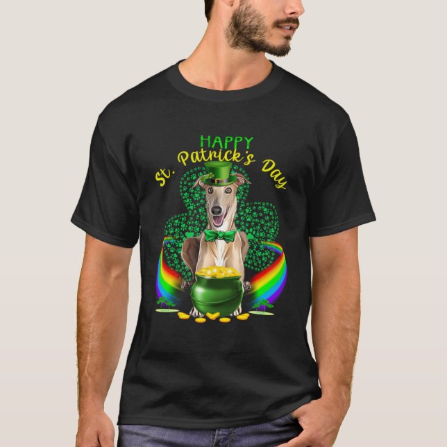 Happy St Patricks Day Greyhound Leprechaun Hat Sha T-Shirt (Front)
