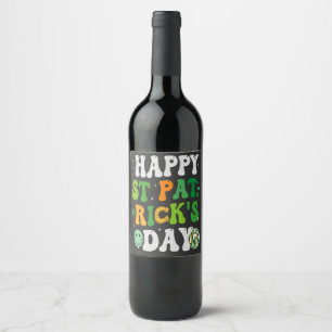 Happy St Patrick's Day Groovy Retro Disco Ball  Wine Label
