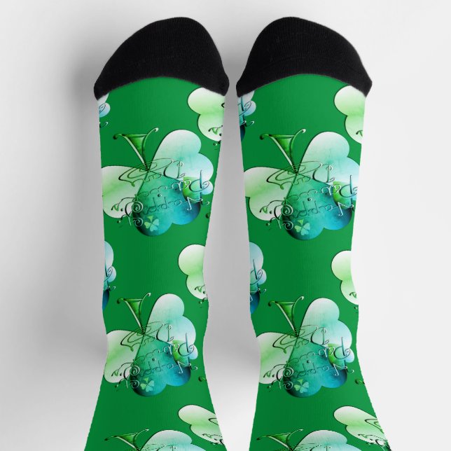 "Happy St. Patrick's Day" Hand-writte w/Shamrocks Socks (Top)