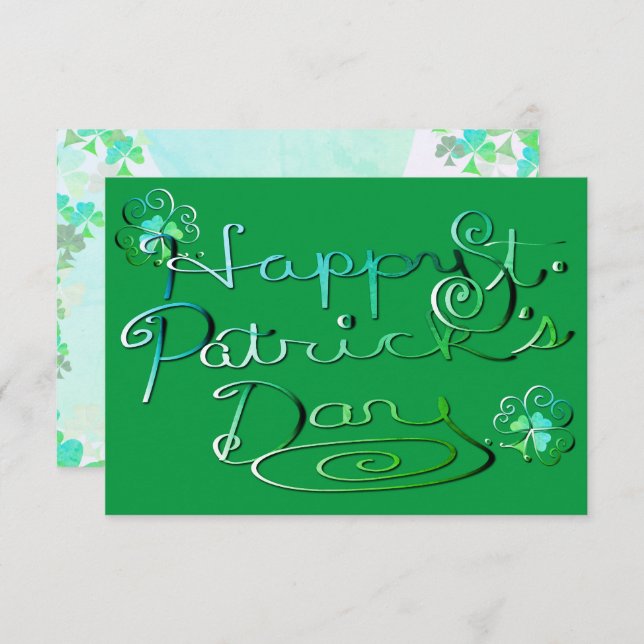 "Happy St. Patrick's Day." Hand-writtenW/Shamrocks Card (Front/Back)