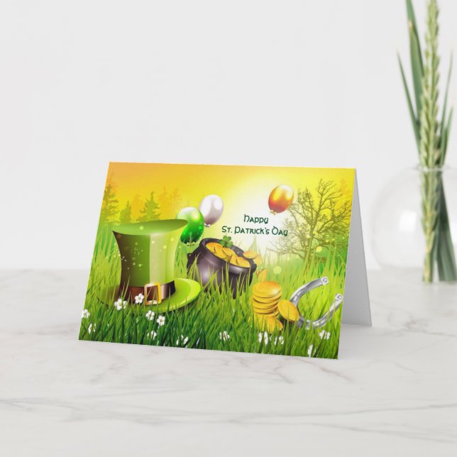 Happy St. Patrick's Day Hat and pot of Gold Card (Front)