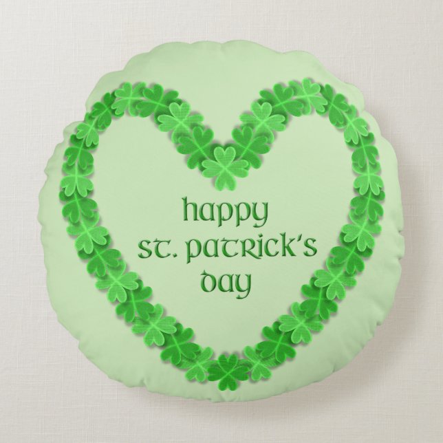 Happy St. Patricks Day Heart Round Cushion (Front)