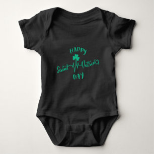 Happy St Patricks Day Heartbeat pulse Shamrock Baby Bodysuit