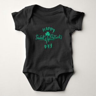 Happy St Patricks Day Heartbeat pulse Shamrock Baby Bodysuit