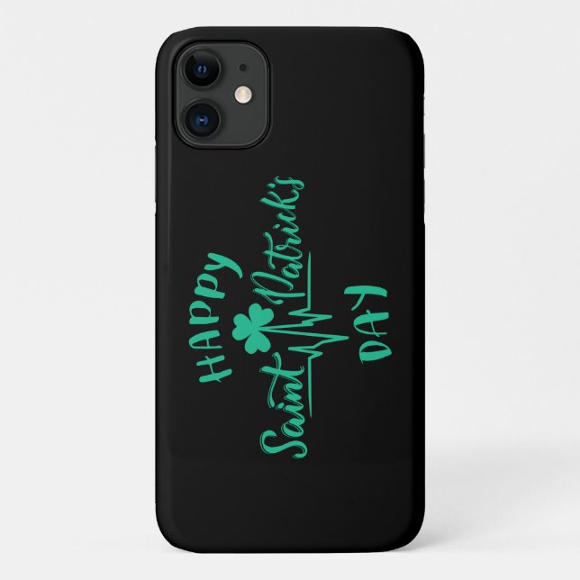 Happy St Patricks Day Heartbeat pulse Shamrock Case-Mate iPhone Case (Back)