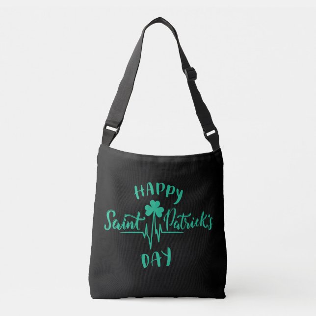 Happy St Patricks Day Heartbeat pulse Shamrock Crossbody Bag (Front)