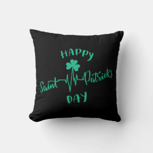Happy St Patricks Day Heartbeat pulse Shamrock Cushion