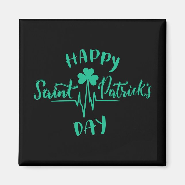 Happy St Patricks Day Heartbeat pulse Shamrock Magnet (Front)