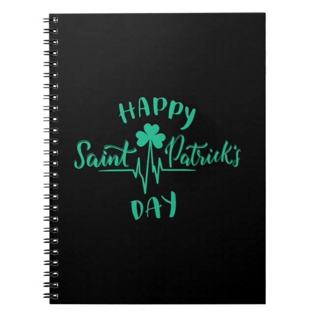 Happy St Patricks Day Heartbeat pulse Shamrock Notebook (Front)