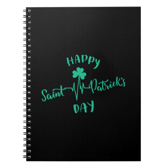 Happy St Patricks Day Heartbeat pulse Shamrock Notebook (Front)