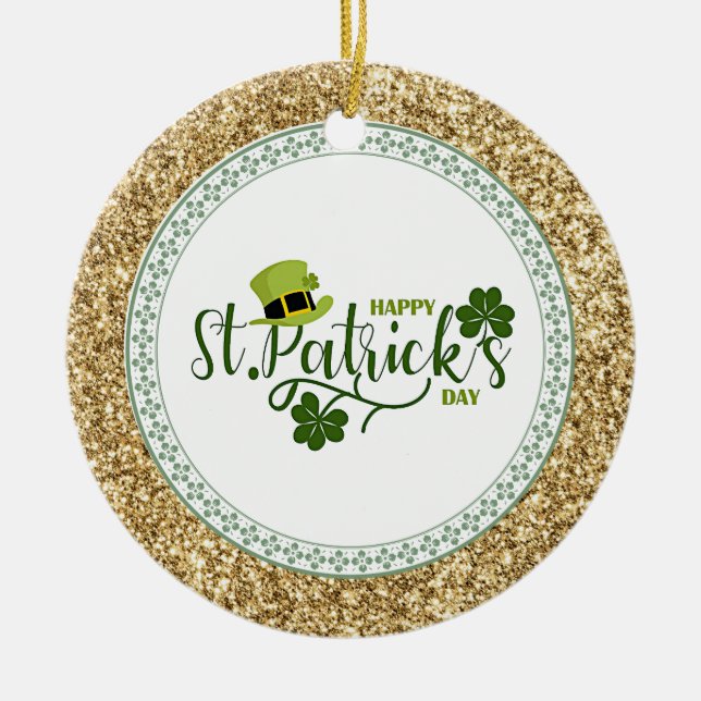 Happy St. Patrick's Day, holiday design, Ceramic Tree Decoration (Front)