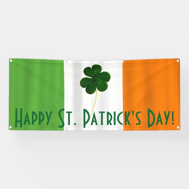 Happy St. Patrick's Day Irish Flag Shamrock Banner (Horizontal)