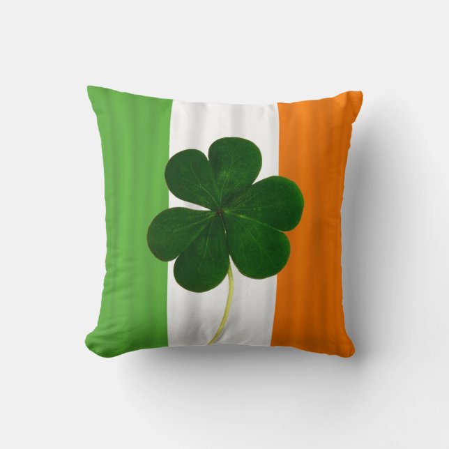 Happy St. Patrick's Day Irish Flag Shamrock Clover Cushion (Front)