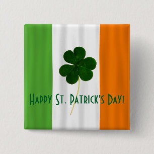 Happy St. Patrick's Day Irish Flag Shamrock Paddy 15 Cm Square Badge