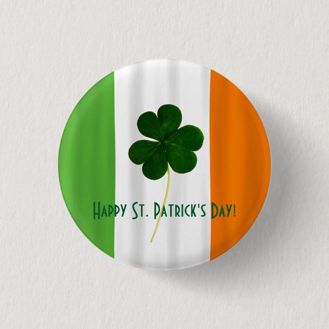 Happy St. Patrick's Day Irish Flag Shamrock Paddy 3 Cm Round Badge (Front)