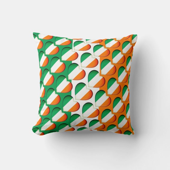 Happy St. Patrick's Day Irish Hearts Flag Cushion (Front)
