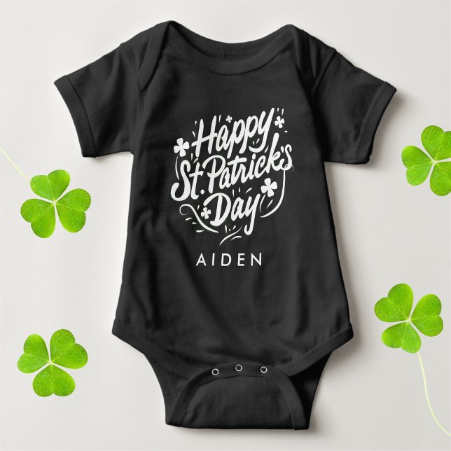 Happy St Patricks Day Irish Shamrock Personalised Baby Bodysuit (Creator Uploaded)