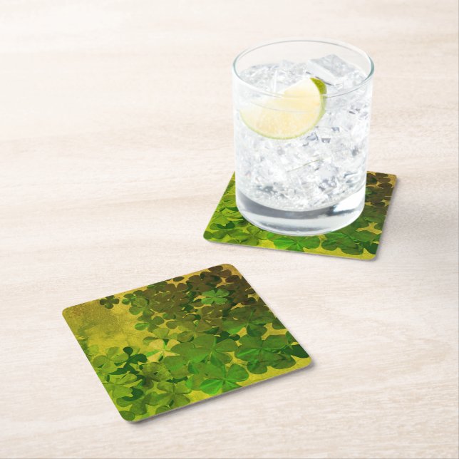 Happy St.Patrick's Day,irish shamrocks Square Paper Coaster (Insitu)