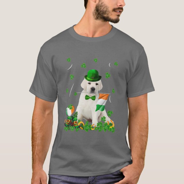 Happy St Patricks Day Irish White Puppy Dog Flag T-Shirt (Front)