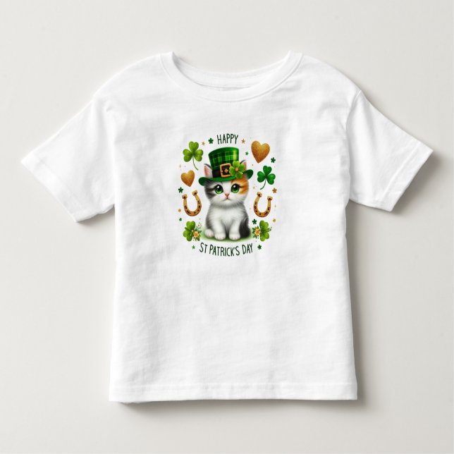 Happy St. Patrick's Day Kitten Toddler T-Shirt (Front)