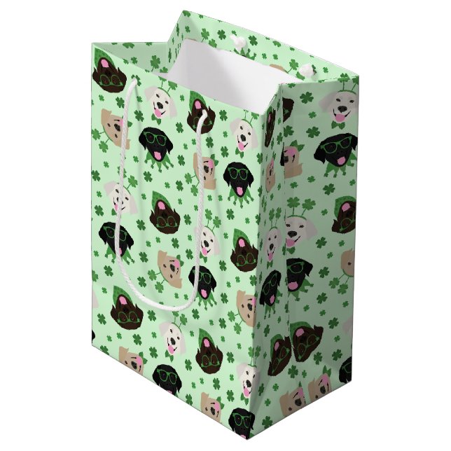 Happy St Patricks Day Labrador Retriever Dogs Medium Gift Bag (Front Angled)
