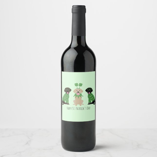 Happy St Patricks Day Labrador Retriever Dogs Wine Label (Front)