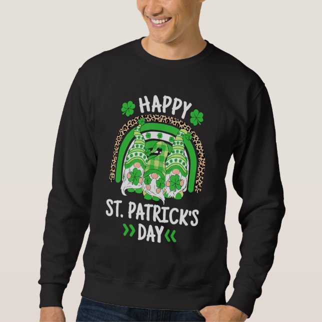 Happy St Patricks Day Leopard Rainbow Irish Gnomes Sweatshirt (Front)