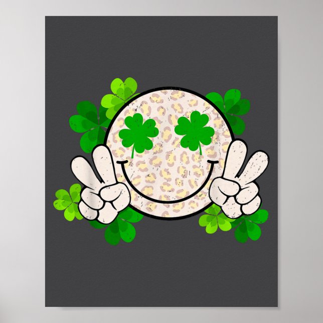 Happy St Patrick's Day Leopard Smile Face Irish Sh Poster (Front)