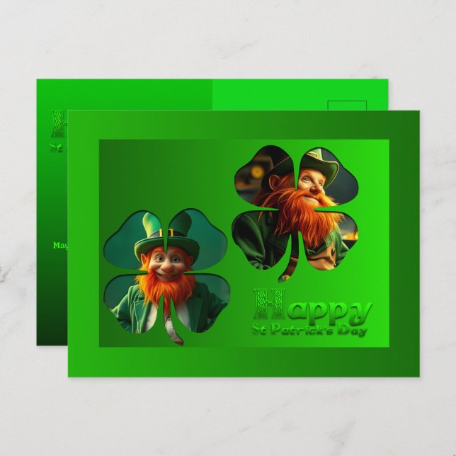 Happy St Patrick's Day Leprechaun Add Photo PostC2 Holiday Postcard (Front/Back)