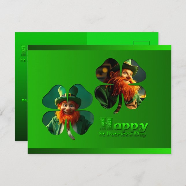 Happy St Patrick's Day Leprechaun Add Photo PostC Holiday Postcard (Front/Back)
