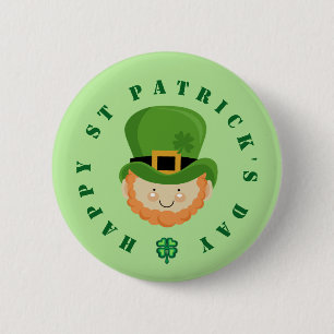 Happy St Patrick's Day leprechaun and shamrock 6 Cm Round Badge