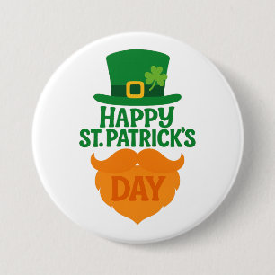 Happy St Patricks Day Leprechaun Beard and Hat 7.5 Cm Round Badge