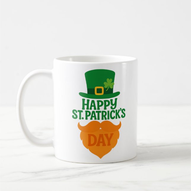Happy St Patricks Day Leprechaun Beard and Hat Coffee Mug (Left)