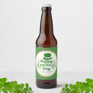 Happy St Patricks Day Leprechaun Hat Custom Text Beer Bottle Label