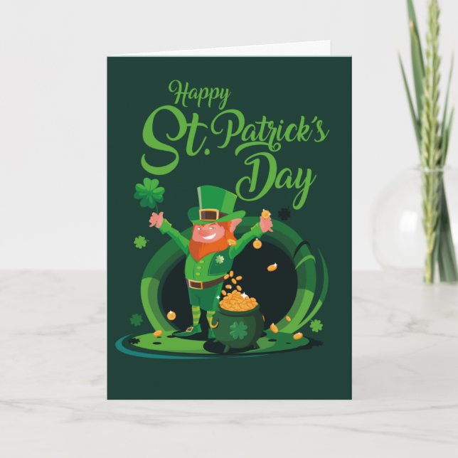 Happy St. Patrick's Day Leprechaun Holiday Card (Front)