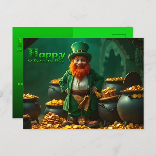 Happy St Patrick's Day Leprechaun HPostC01 Holiday Postcard (Front/Back)