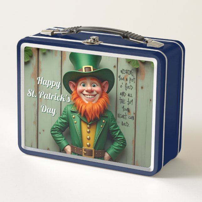 Happy St. Patrick's Day Leprechaun Metal Lunch Box (Front)