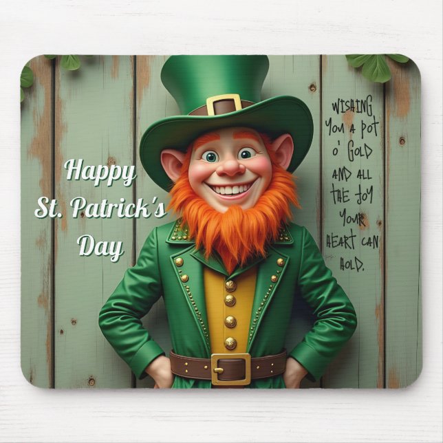 Happy St. Patrick's Day Leprechaun Mouse Pad (Front)