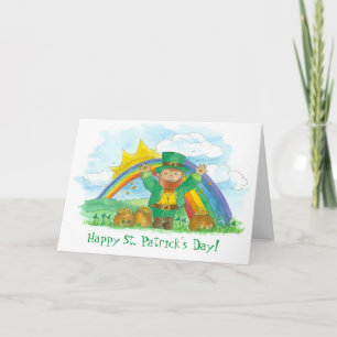 Happy St. Patrick's Day Leprechaun Rainbow Gold Card