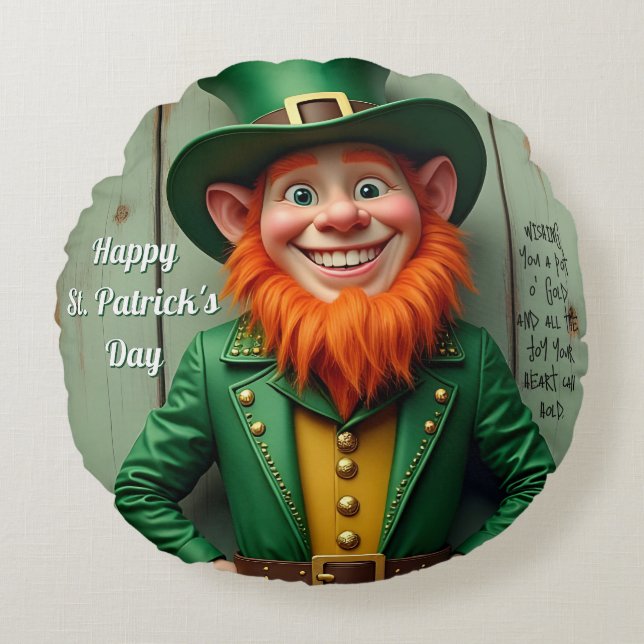 Happy St. Patrick's Day Leprechaun Round Cushion (Front)