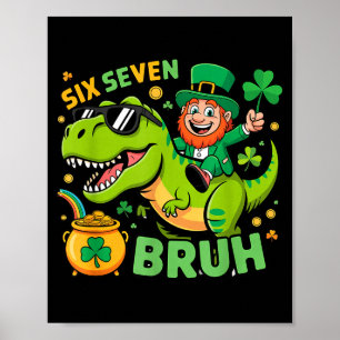 Happy st patricks day leprechaun trex dino six poster