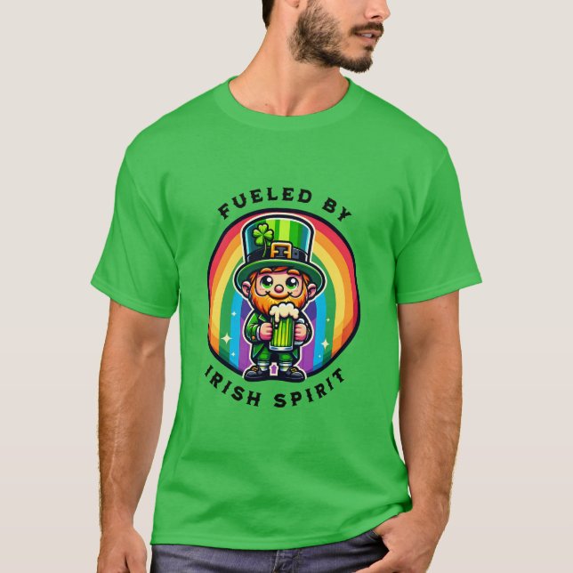 Happy St Patrick's Day Leprechaun with Green Beer T-Shirt (Front)