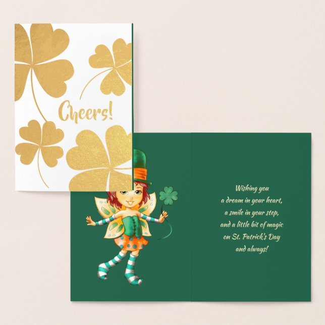 Happy St. Patrick's Day. Little Fairy Irish Girl Foil Card (Display)